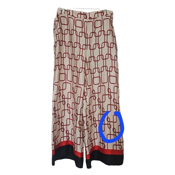 Zara Nautical Knot Flowy Trousers Pants Womens XL Wide Leg Knot Print Coastal - Picture 5 of 12